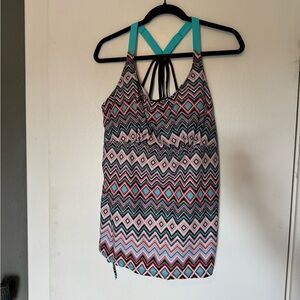 Colorful Geometric Print Swim Top